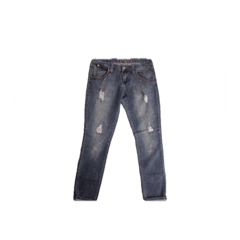 Distressed denim straight leg jeans 5/6